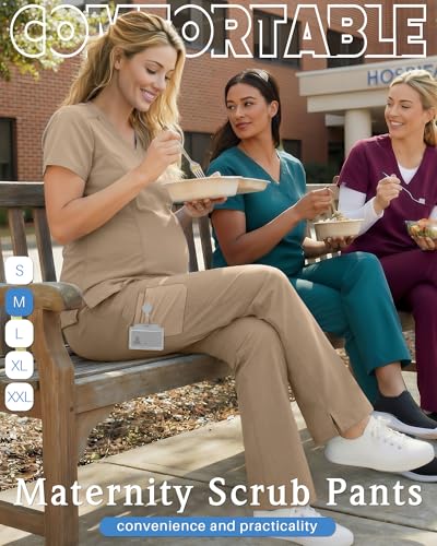 Women's Maternity Scrub Pants - color: Khaki, size: XX-Large