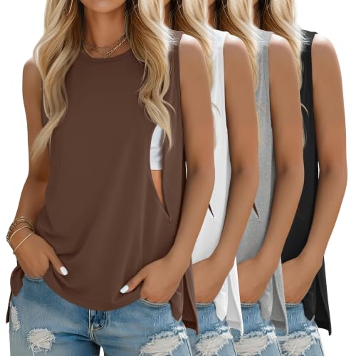 4 Pack Nursing Breastfeeding Tank Tops - color: Brown, White, Light Gray, Black, size: X-Large