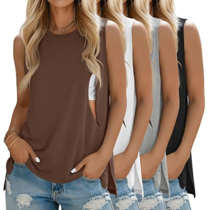 4 Pack Nursing Breastfeeding Tank Tops - color: Brown, White, Light Gray, Black, size: X-Large