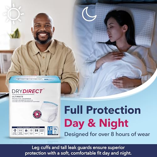 Dry Direct Ultimate Protective Underwear, Soft Cloth-Like Adult Diapers, Max Absorbency Disposable Incontinence Protection - Medium (Pack of 14) - size: Medium (Pack of 14)