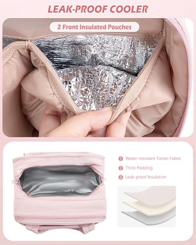 Marscamd Quilted Wearable Breast Pump Bag with Cooler Compartment - color: Pink