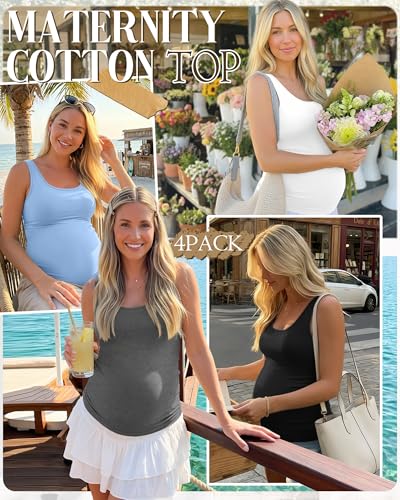 Xaatren 4 Pack Women's Maternity Tank Tops - color: Blue, White, Dark Gray, Black, size: Medium