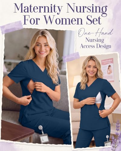 Women's Maternity Scrub Top Pant Set - color: Blue Green, size: X-Large
