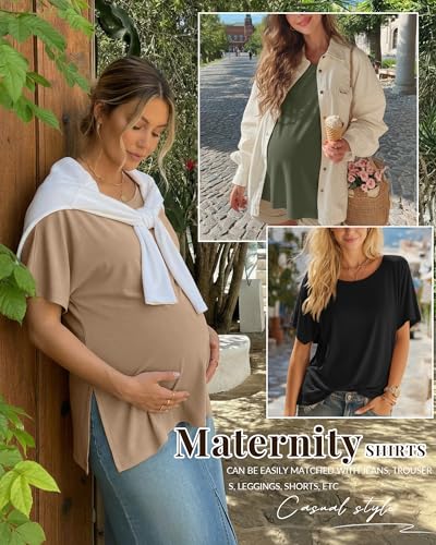 Riyiper 3 Pack Women's Maternity Tunic Cotton Shirts - color: Khaki, Army Green, Black, size: Medium