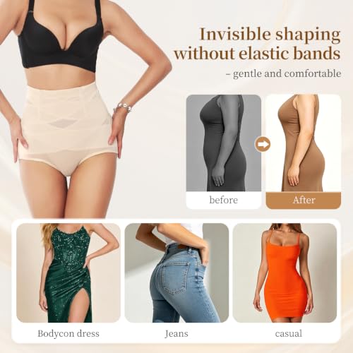 Womens Tummy Control Shapewear, High Waist Butt Lifter Panties - color: Black+beige, size: X-Large