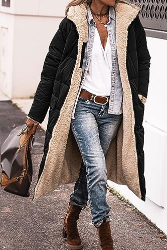 PRETTYGARDEN Women's Winter Fleece Warm Long Coats - color: Black, size: Medium