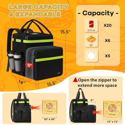 Ytonet XX-Large Food Delivery Backpack, Delivery Bag with Reflective Strip - color: Black, size: XX-Large