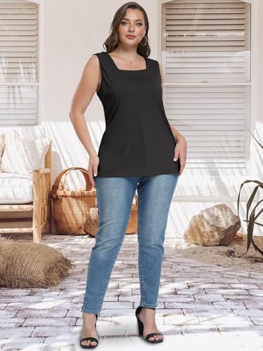3 Pack Women Plus Size Tank Tops Basic Square Neck Sleeveless Tees - color: Black Rose Pink, size: XX-Large Plus