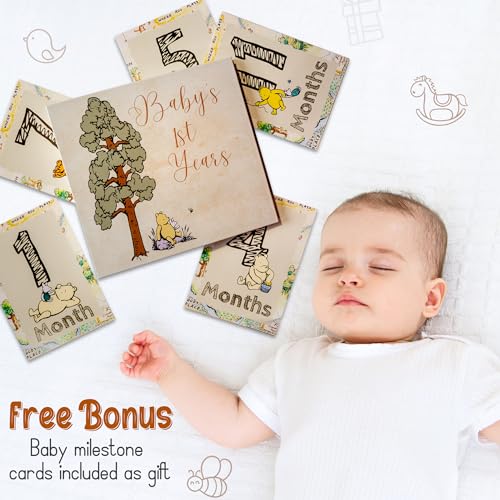Baby Book Keepsake Memory Book (9.5”x8.5”), Hardcover Album w/Enclosed Spiral Binding, Baby Photo Albums w/Winnie the Pooh Graphics & Milestone Cards, Scrapbook Album