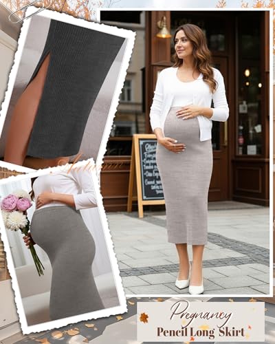 Neer 3 Pack Women's Ribbed Knit Maternity Skirts - color: Light Coffee, Gray, Dark Gray, size: Small
