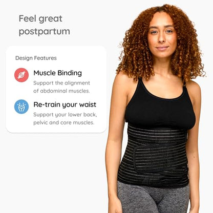 BABYGO® Postpartum Belly Band for Abdominal & C Section Recovery | Binder Wrap Women (One Size, Support +) - size: One Size