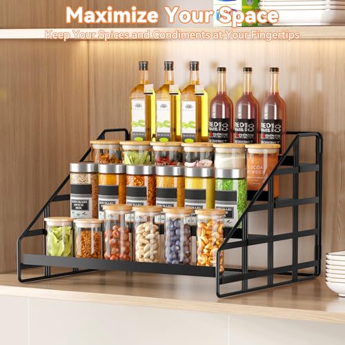 Bunoxea 4 Tier Adjustable Spice Rack for Cabinet & Countertop, Black 2Pack - size: 2 Pack
