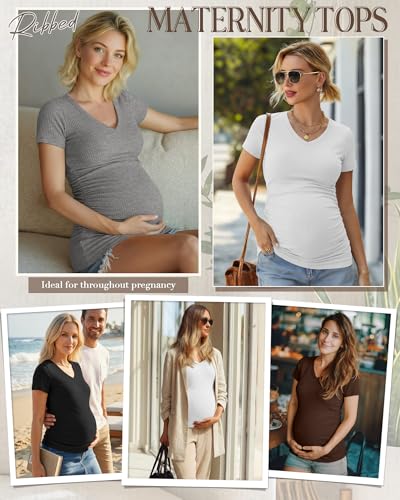 Neer 4 Pack Women's Maternity Shirts Short Sleeve - color: Black, Light Heather Gray, White, Coffee, size: Large