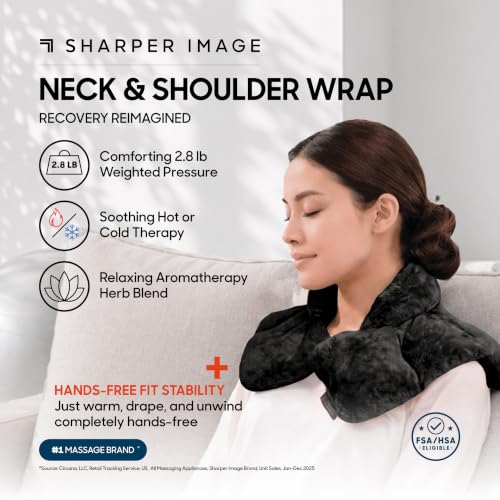 Sharper Image Heated Neck & Shoulder Wrap - Microwavable Warm & Cooling Plush Pad, Scented Aromatherapy (100% Natural Lavender & Herb Spa Blend), Pain Tension Headache Relief Therapy, Gift for Women - color: Black, size: 1 Count (Pack of 1)