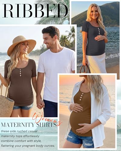 4 Pack Maternity Shirts for Women - color: Apricot, Brown, Coffee, Gray, size: XX-Large