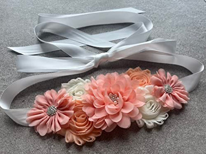 Flowers for Sashes Maternity Pregnancy Sash Belt for Baby Shower Wedding Bride - color: Blush