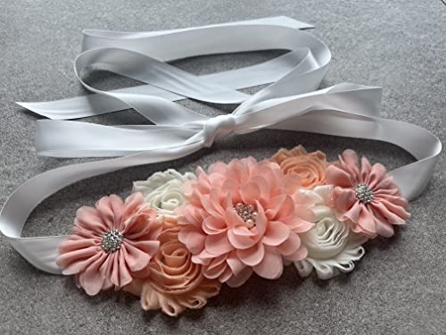 Flowers for Sashes Maternity Pregnancy Sash Belt for Baby Shower Wedding Bride - color: Blush