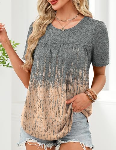 LUYAA Womens Dressy Casual Tops Short Sleeve Blouse Crew Neck Loose Fit Summer Clothes M-4XL - color: Apricot Navy Blue, size: XX-Large