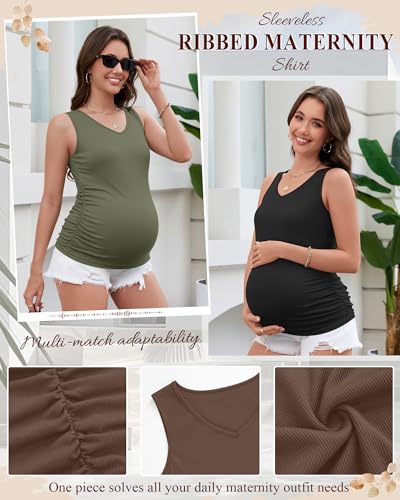 Ficerd 3 Pack Maternity Sleeveless Tank Tops - color: Gray Green, Brown, Black, size: Small