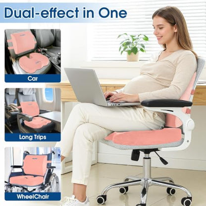 CloudBliss Ergonomic Seat Cushion & Lumbar Support Pillow Set, Pink, Large - color: Pink, size: Large