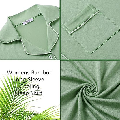 Cherrydew Women's Bamboo Viscose Cooling Long Sleeve Button Front Nightgown - color: Sage Green, size: Small
