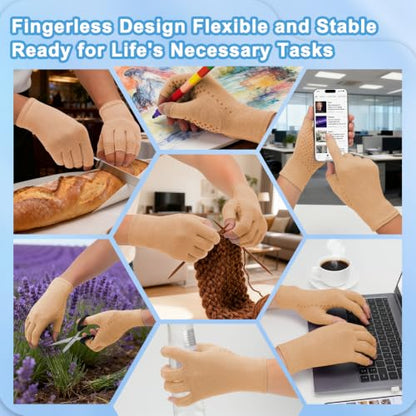 DRNAIETY 2-Pair Arthritis Compression Gloves for Hand Arthritis, Fingerless - color: Brown, size: Medium