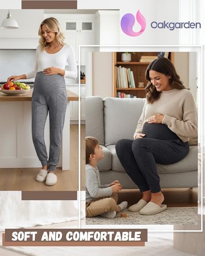Oakgarden 3 Pack Women's Maternity Pants Over the Belly Joggers - color: Black, Dark Mixed Gray, Light Mixed Gray, size: Small