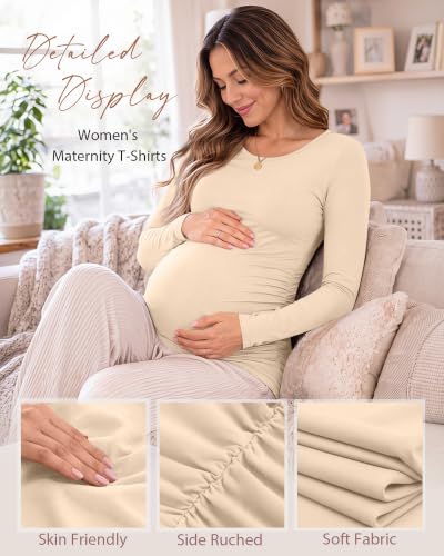 Huukeay 4 Pack Women's Maternity T-Shirts Long Sleeve Shirts - color: Black, Coffee, Khaki, Apricot, size: Small