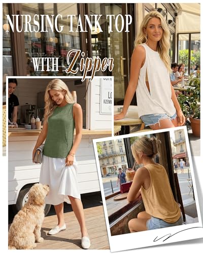 3 Pack Women's Nursing Tank Tops - color: Ginger Yellow, Sage Green, Cream, size: Medium