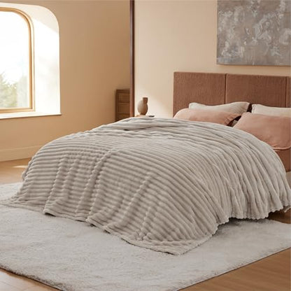 Bedsure Soft Full Size Fleece Blankets for Bed Beige 84"x90" - color: Beige, size: Full
