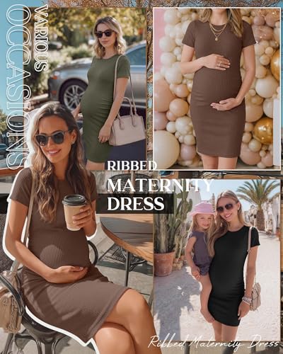 3 Pack Women's Cotton Maternity Dresses - color: Army Green, Coffee, Black, size: XX-Large
