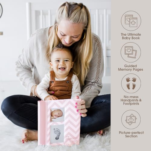 Pearhead First 5 Years Chevron Baby Memory Book and Ink Pad, Pink - color: Pink Chevron Baby Book