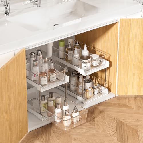 Vtopmart 2 Pack Pull Out Bathroom Under Sink Organizer (S-Standard, White) - color: White, size: S-Standard (2 Pack)