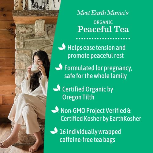 Earth Mama - Organic Peaceful Tea, Calming Herbal Blend - 16 Teabags (6 Pk) - size: 16 Count (Pack of 6)