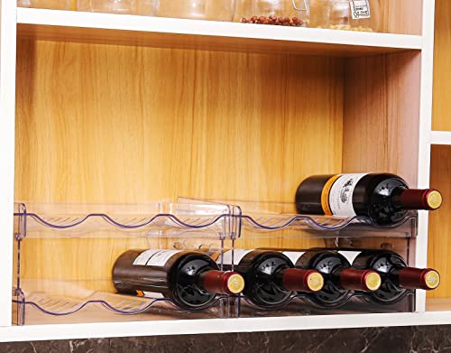 IEEK Plastic Stackable Bottle Storage Holder Rack,Free-Standing Water Bottle/Wine and Drink Organizer Shelf for Kitchen Cabinet,Fridge,Countertop,Pantry,Freezer,2 PackX3 Bottles,Clear - size: 2 Tier-Holds 6 Bottles