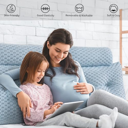EUHAMS Headboard Pillow Queen with Neck Roll, Triangular Backrest Pillow - color: Blue, size: Queen