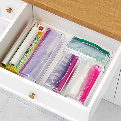 FEMELI Food Bag Storage Organizer Acrylic Kitchen Drawer Baggie Box Clear - style: 4 count-clear