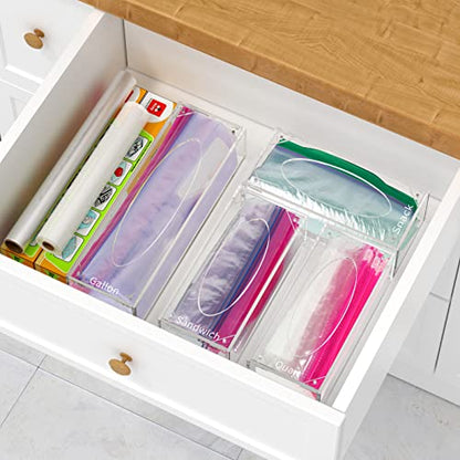 FEMELI Food Bag Storage Organizer Acrylic Kitchen Drawer Baggie Box Clear - style: 4 count-clear