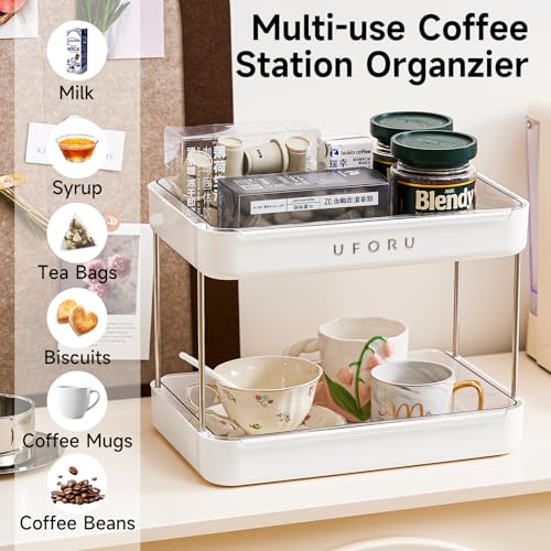 UFORU Countertop Coffee Station Organizer,Cup Rack,Mug & Wine Glass Holder - color: White