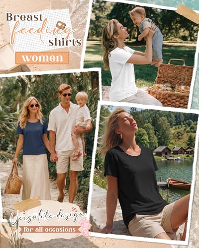 3 Pack Nursing Tops for Women - color: Haze Blue, White, Black, size: Small