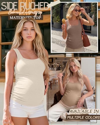 3 Pack Maternity Tank Tops Pregnancy Shirts - color: Apricot, Khaki, Coffee, size: X-Large