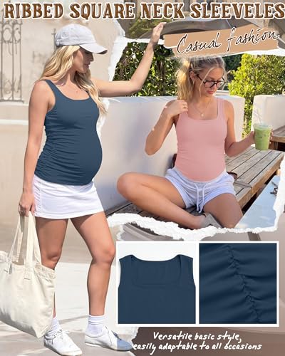 4 Pack Maternity Ribbed Tank Tops - color: Haze Blue, Blush, White, Black, size: Small