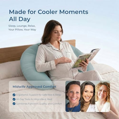 Momcozy J Shaped Cooling Pregnancy Pillow, Maternity Pillow for Sleeping - color: Upgrade-cool Blue