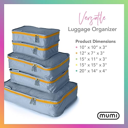 MUMI Packing Cubes Set of 5 - Mesh-Top Luggage Organizers, Gray - color: Grey