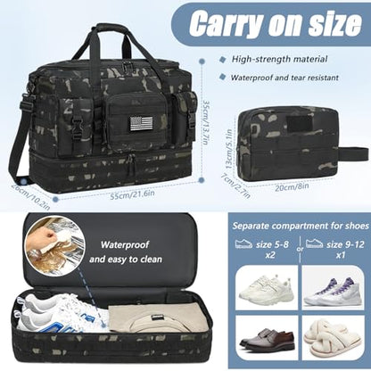 Tactical Duffle Bag - Gym Bag for Men with Shoe Compartment & Toiletry Bag - color: Black CM