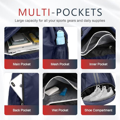 PinCute Gym Bag Drawstring Backpack for Sports, Swim, Workout, Navy Blue - color: Navy Blue