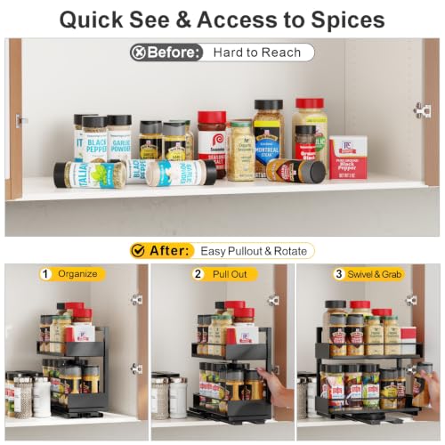 iSPECLE Pull Out Spice Rack - 2 Pack Swivel Spice Organizer for Cabinet - color: 2-Pack Black
