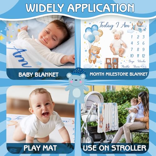 Bear Baby Monthly Milestone Blanket Bear Star Balloon Flannel Blanket