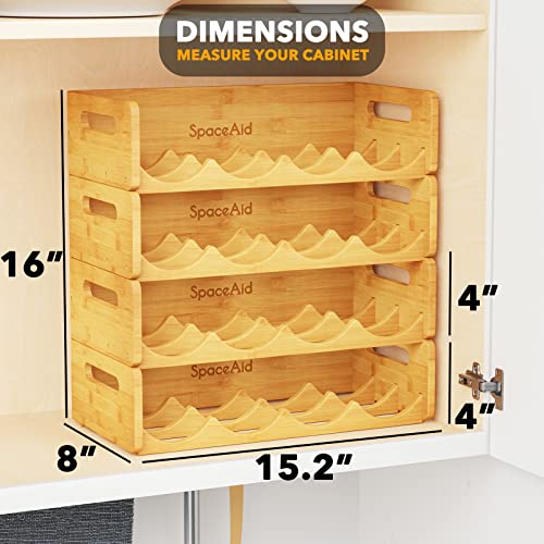SpaceAid Bamboo Water Bottle Organizer with Labels, Kitchen Pantry Water Bottle Storage Rack for Cabinets, Home Cup and Wine Bottle Holder Shelf Organizers, 4 Pack 4-Slot, Hold 16 Bottles - size: 16 Bottles