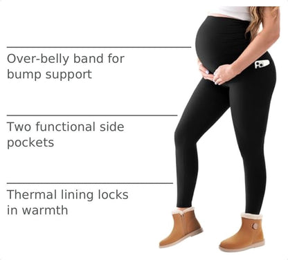 Walifrey Maternity Fleece Lined Leggings with Pockets - color: Black, size: X-Large